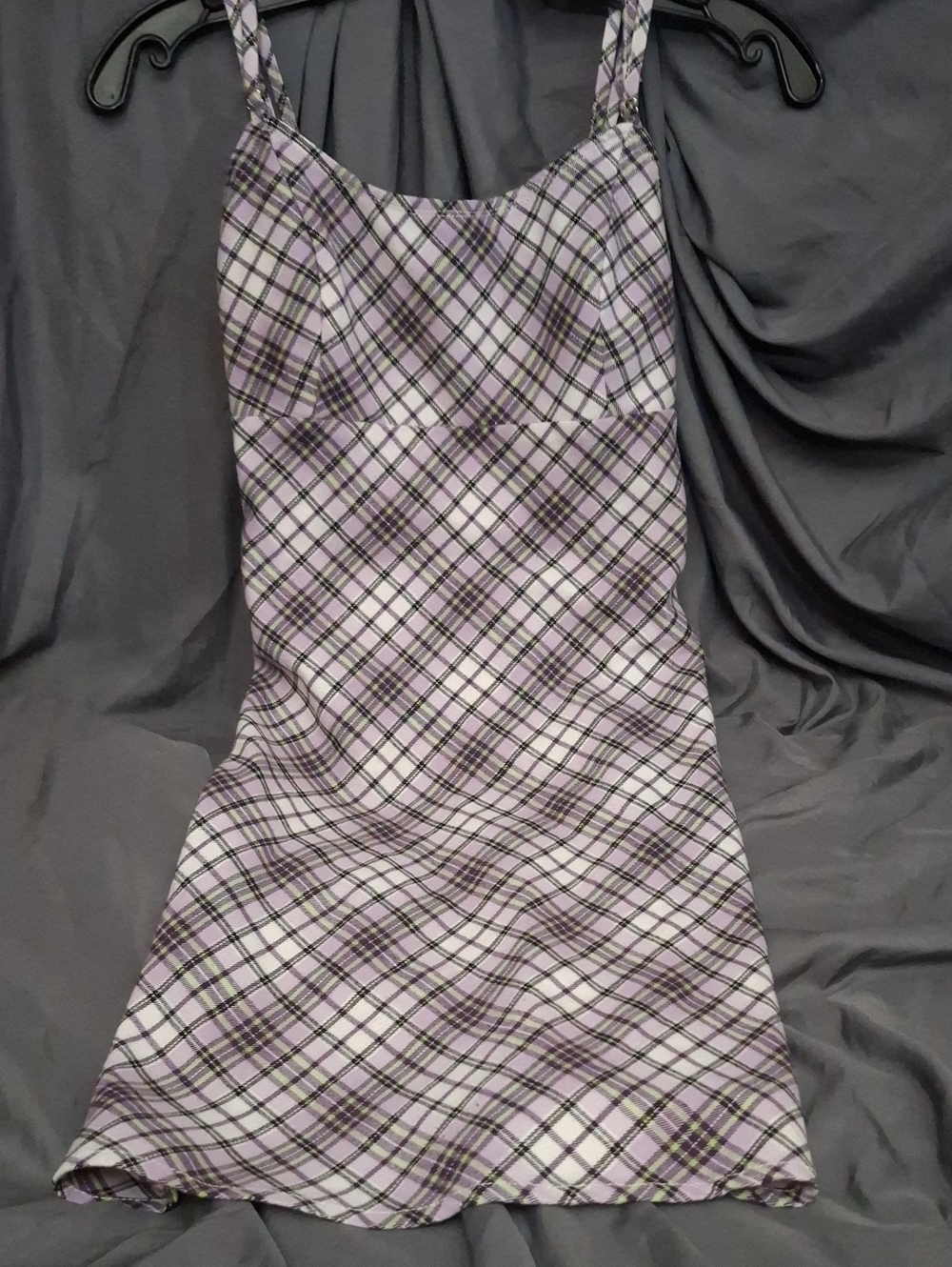 John Galt Purple Plaid Slip Dress - Plaid purple/white/lime green Size Small